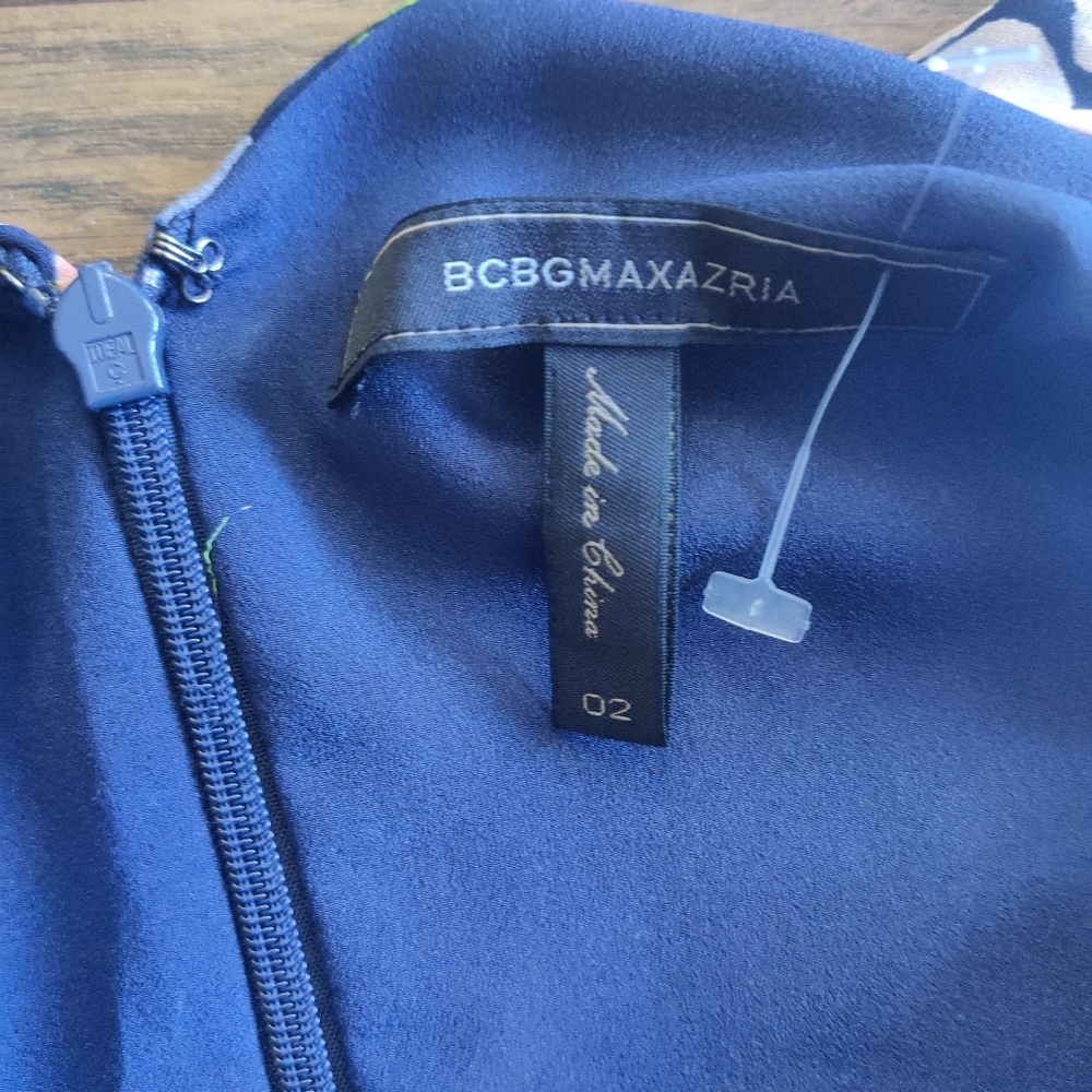 *BCBGMAXAZRIA Jessica Floral Handkerchief Hem Dress Navy Ink Floral Sleeveless S - Picture 7 of 9